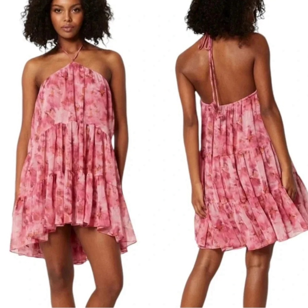 Misa Los Angeles Sastra Pink Halter Neck Dress